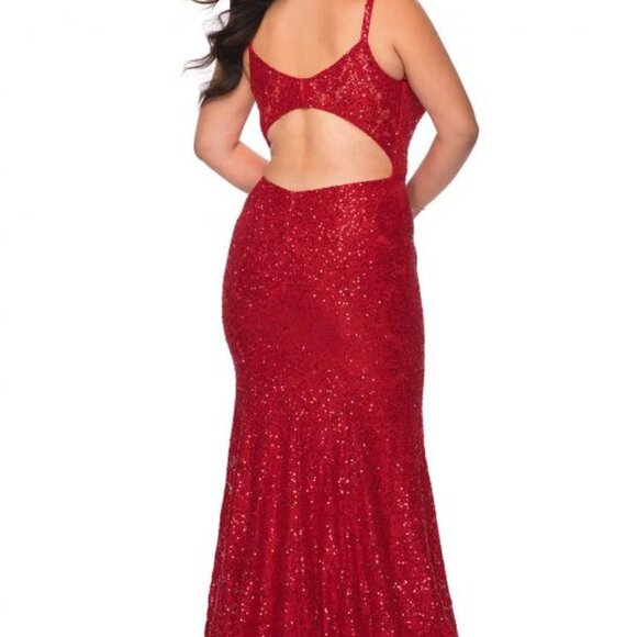 NWT La Femme 29063 Sequin Cut Out Evening Dress Red size 12W - Picture 2 of 6